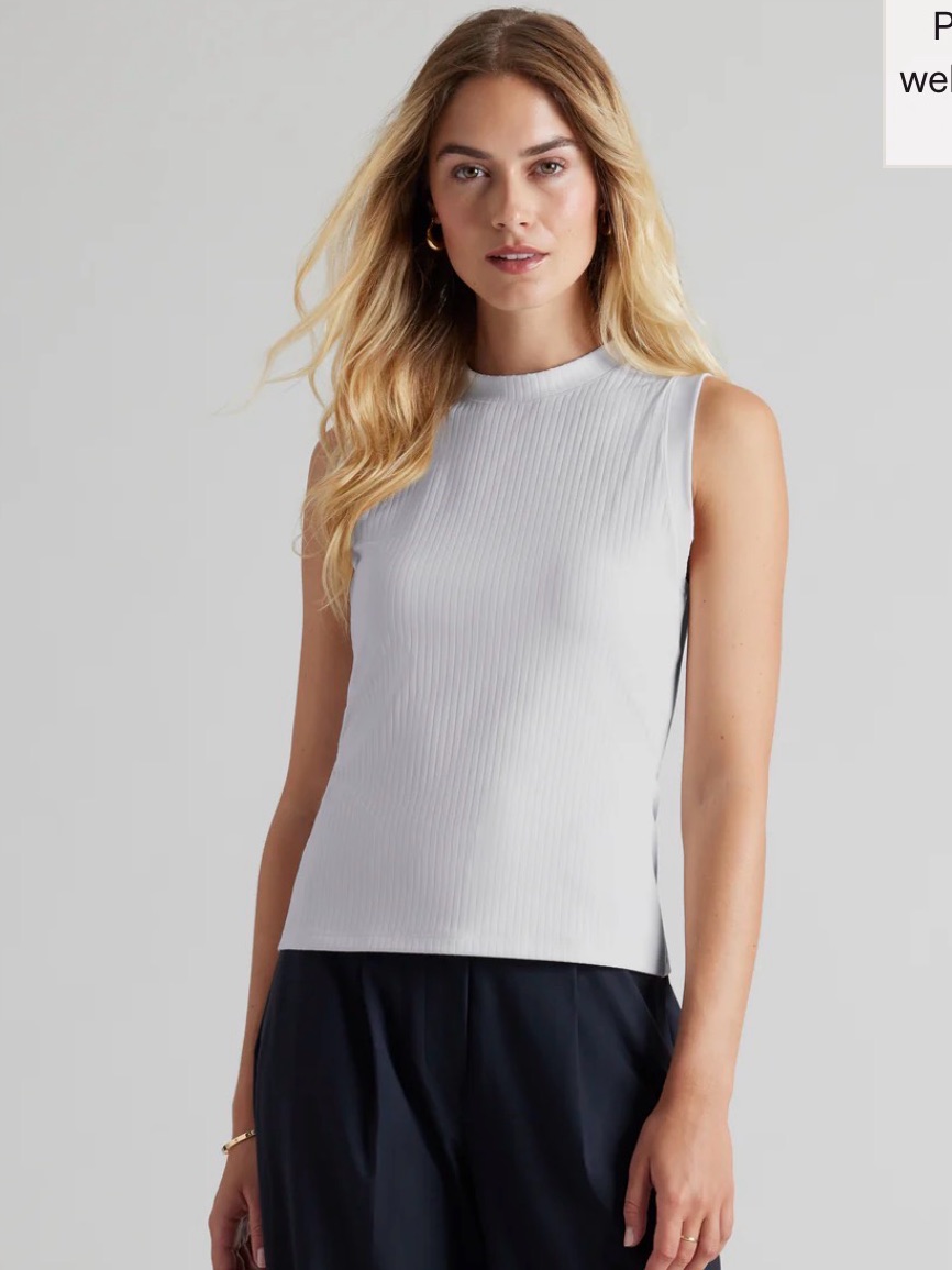 Rhone Light Grey Ribbed Sleeveless Mock Neck Tank